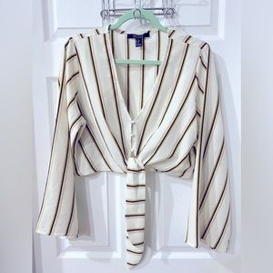 Forever 21 Contemporary Stripe Bell Sleeve Crop Top